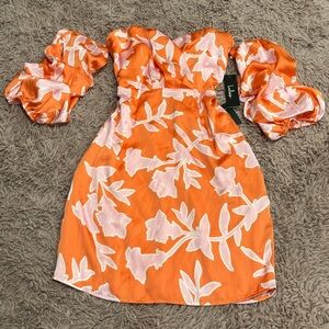 Lulus Women Baros Orange Floral Off the Shoulder Bodycon Dress